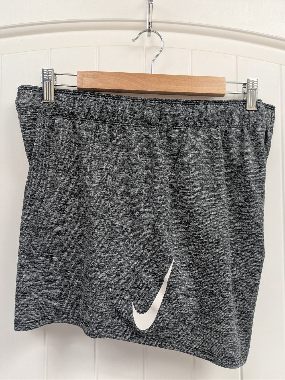 Nike Women's Heather Gray Athletic Shorts with White Swoosh